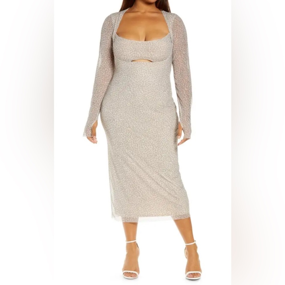 KELLEN CUTOUT LONG SLEEVE MESH MIDI DRESS 2X